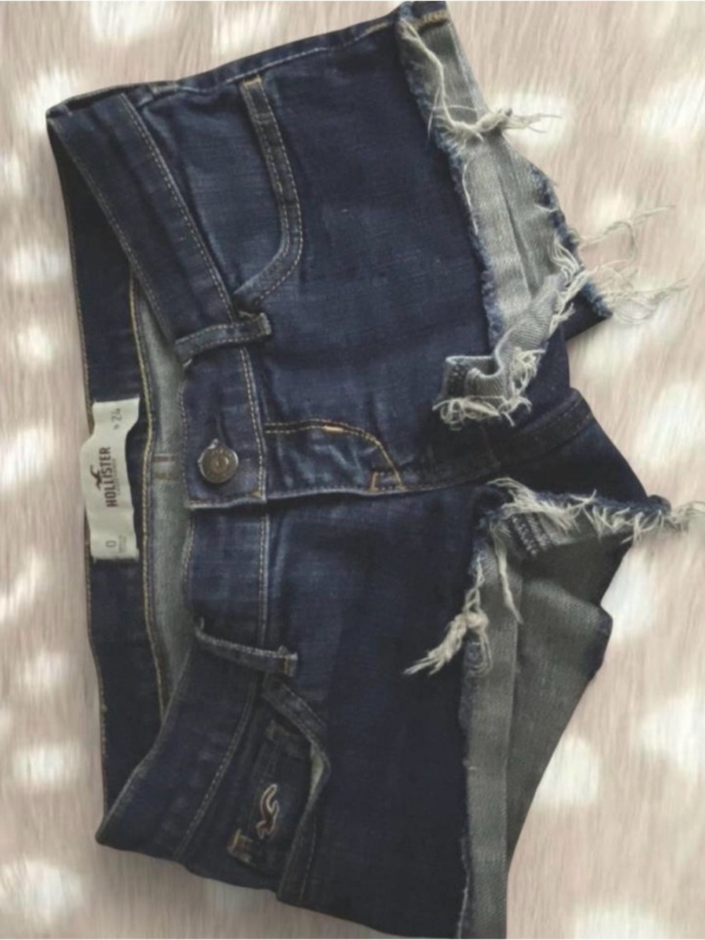 Hollister Dark Blue Frayed Denim Cutoff Shorts